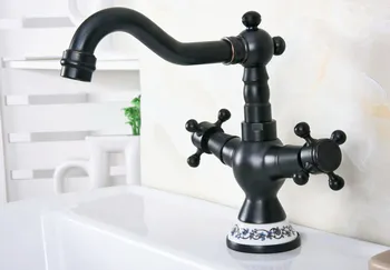 Oil Rubbed Bronze Dual Cross Handles Ceramic Base Bathroom Kitchen Basin Sink Faucet Mixer Tap Swivel Spout Deck Mounted mnf645 uythner modern rectangle dual handles waterfall spout oil rubbed bronze bathroom basin faucet mixer tap
