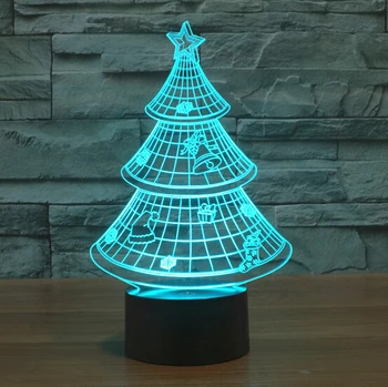

Hot 7color Christmas tree changing 3D Bulbing Light visual illusion LED lamp creative action figure toy