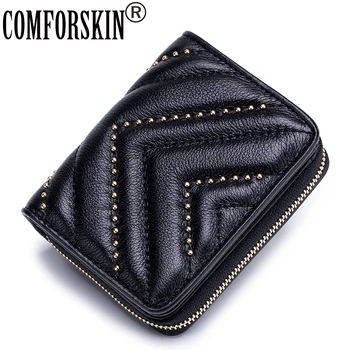 

COMFORSKIN Luxurious 100% Genuine Leather Card Wallets Women Zipper Purse New Arrivals High Quality Business Card Case Hot Sale