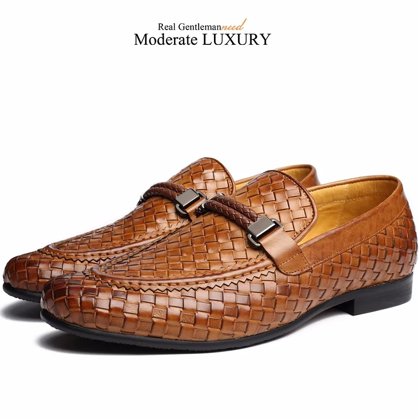 Модная плетеная Мужская официальная обувь; удобная итальянская мужская обувь из натуральной кожи; цвет коричневый, черный