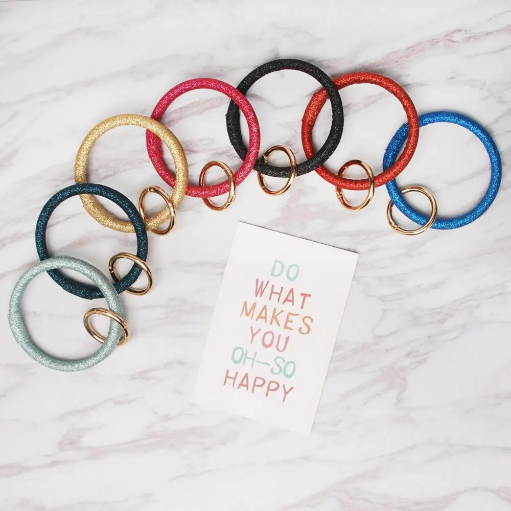 Wholesale Round Bracelet Fob Holder Custom Glitter Keychain, Key Holder with Metal Ring