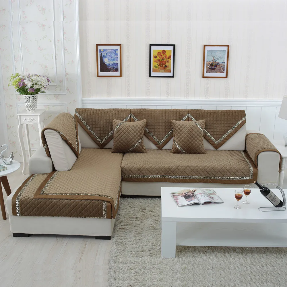 Velvet Combination Seat Sofa Covers Protector Flannel Eco Friendly Anti