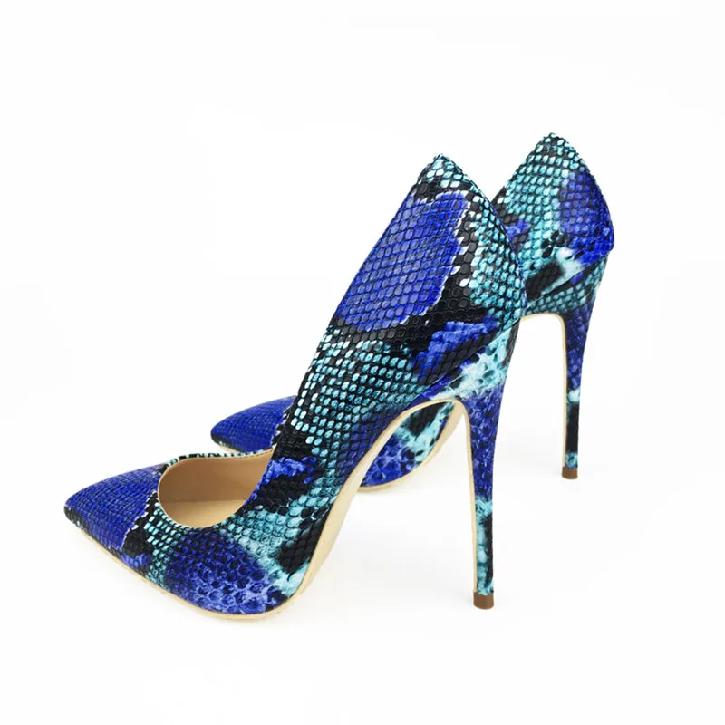 Prova perfetto 2019 New Arrival Women Shoes Blue Snake Printed Sexy Stilettos High Heels 12cm/10cm/8cm Pointed Toe Women Pumps