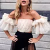 TWOTWINSTYLE Strapless Shirt For Women Off Shoulder Embroidery Ruffles Flare Sleeve Sexy Short Tops Summer Fashion 2022 Clothing ► Photo 2/6