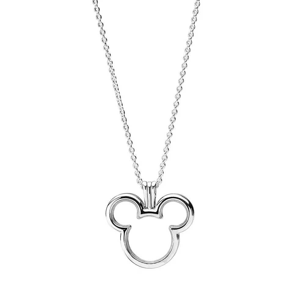 

925 Silver Mickey Floating Locket For Women Pendant Necklace Silver Signature Choker fit Lady Jewelry