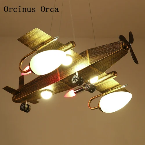 

Industrial Wind Retro Aircraft Chandelier Boys'Bedroom Children's Room Lamp American Creative LED Iron Fighter Chandelier