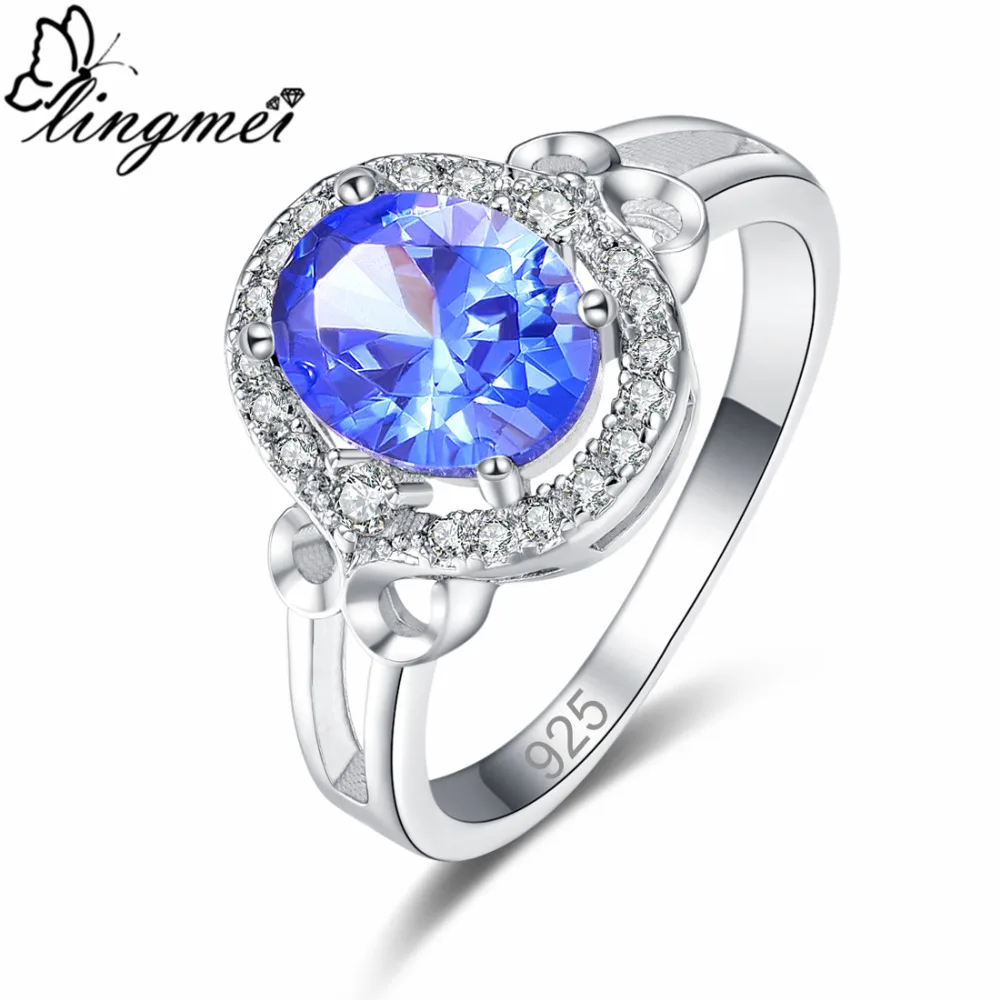 Lingmei Роскошные элегантные женские модные свадебные украшения OvalBlueGreenWhite Zirco