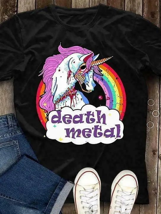 

Rainbow Unicorn Death Metal Men T Shirt Cotton S 4Xl