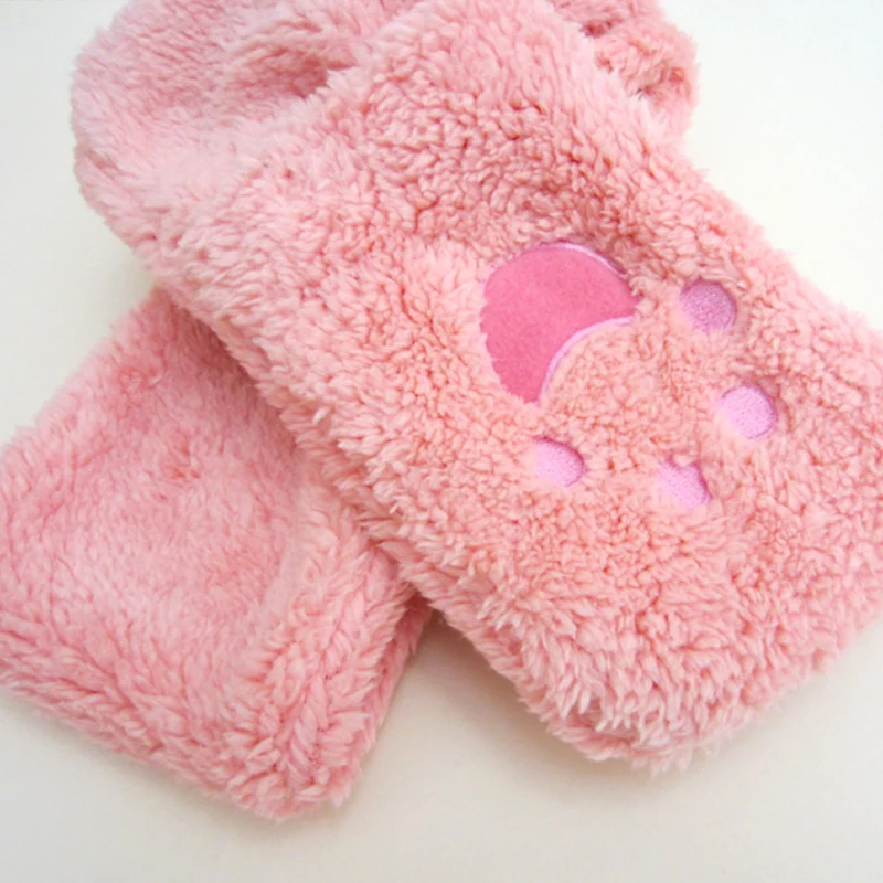Fleece Baby Girls Neck Scarf Winter Kids Warm Scarves Super Soft Polyester Scarf Sweet Princess Pink Pocket Scarves Cute Red Bear's Paw (5)