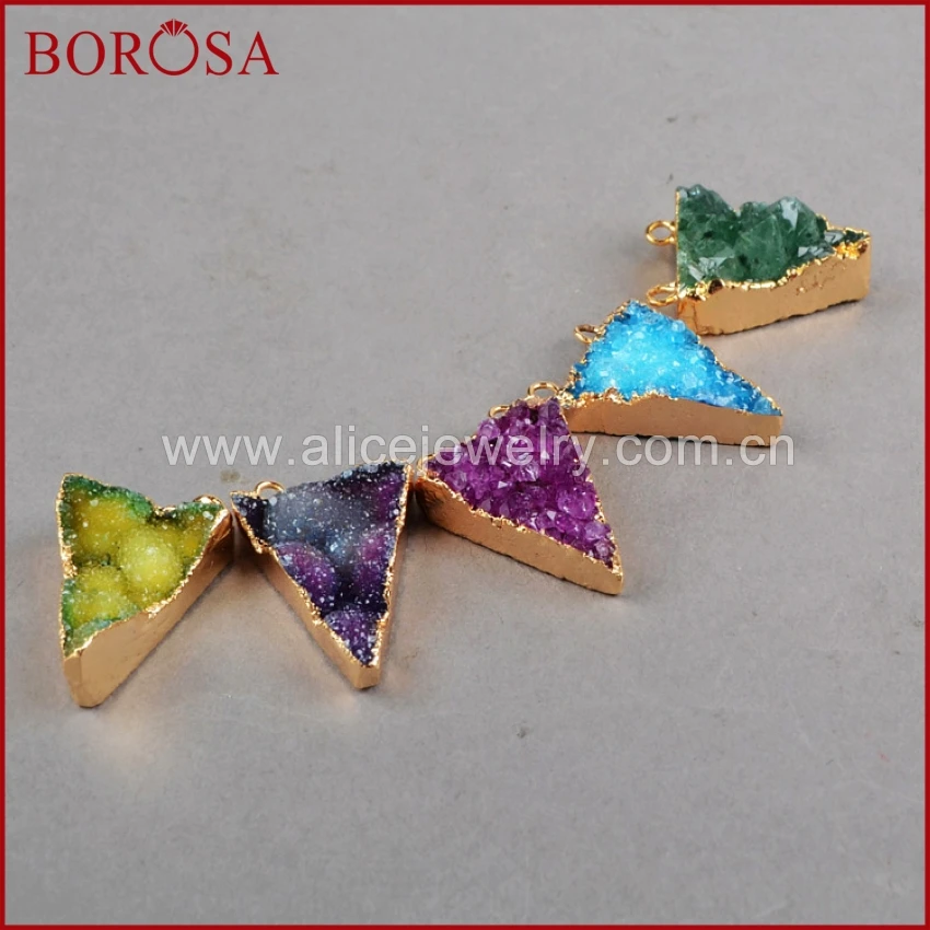 BOROSA распродажа 10 шт. треугольник золотого цвета Drusy Geode радужные друзы разъемы