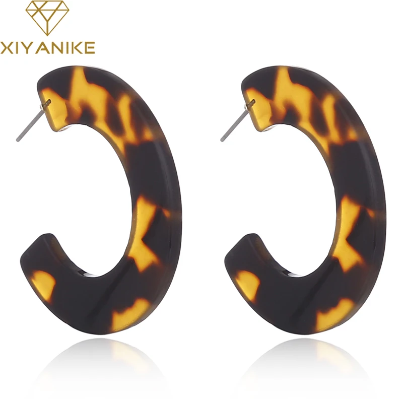 

XIYANIKE Retro Exaggerated Leopard Geometric Acrylic Earrings For Women Bohemia Semicircle Acetate Statement Earrings E1996