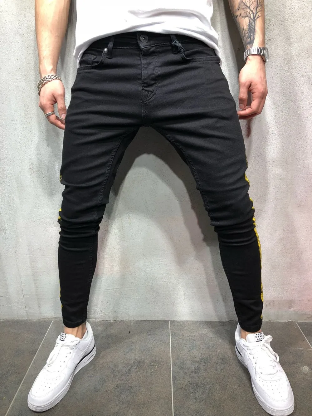 OLOME, популярные мужские Модные джинсы в полоску, мужские винтажные черные обтягивающие рваные джинсы, рваные джинсы в стиле хип-хоп