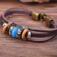 G65 бронза Surfer из натуральной кожи смесовая древесина камень бисер браслет наручная повязка наручник s