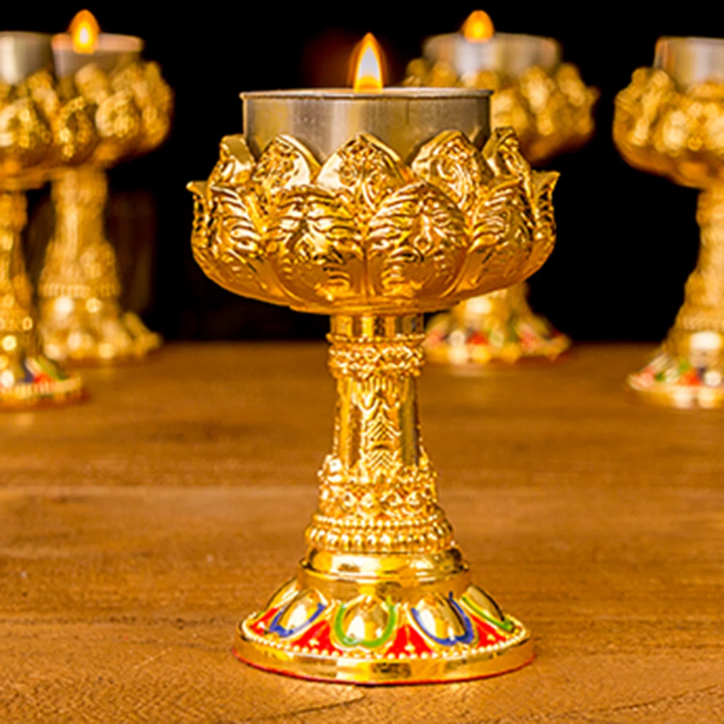 45/76mm Height Buddha Lotus Butter Candle Lamp Holder Base Burner for Home Praying Safe/ Fortune/ Luck