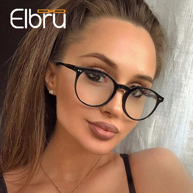 

Elbru Fashion Women Glasses Frame Men Vintage Round Eyeglasses Frame Clear Lens Glasses Simple Black Optical Spectacles Frame