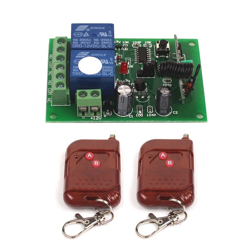 12V 2CH 433Mhz Remote Control Universal Switch Remote Control Switch 12V Transmitter Receiver Module 433315MHz-2