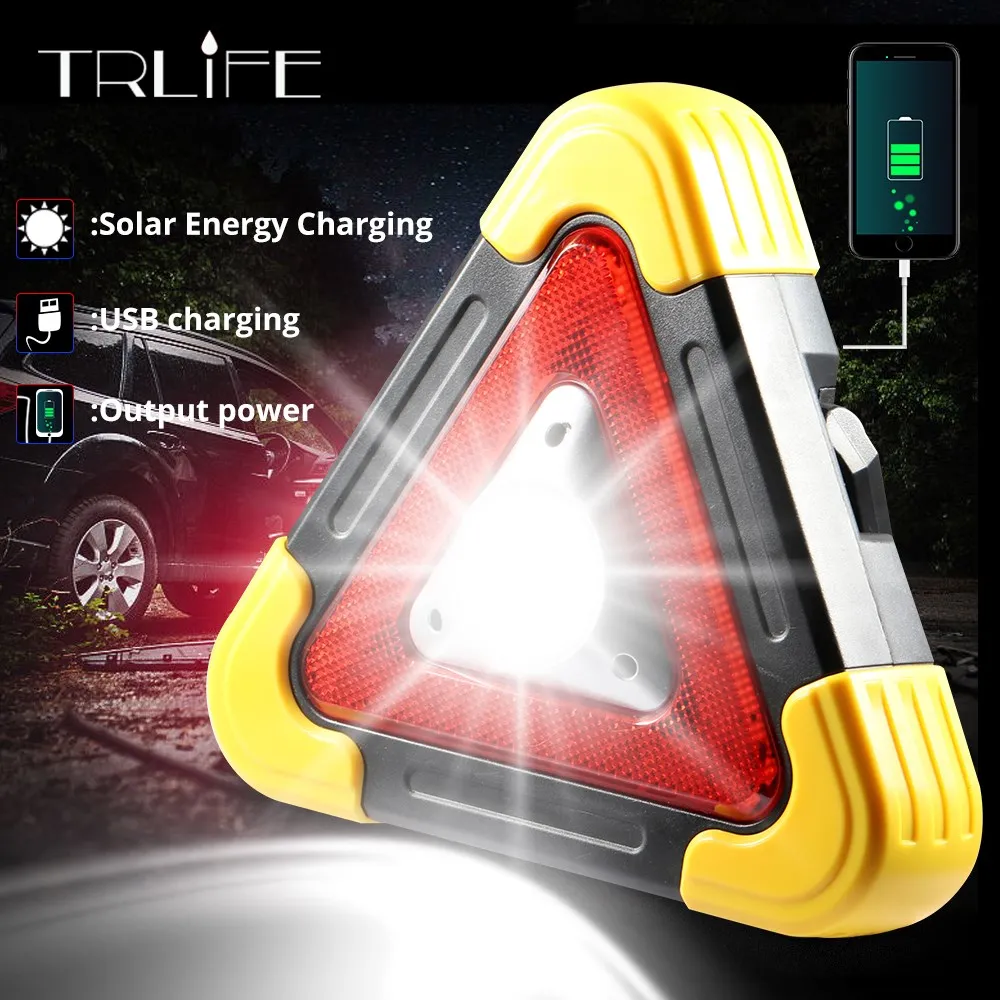

Multifunction COB Rechargeable Triangle Emergency Portable Spotlight LED Worklight Solar Power Car Repair Camping Emergency Lamp