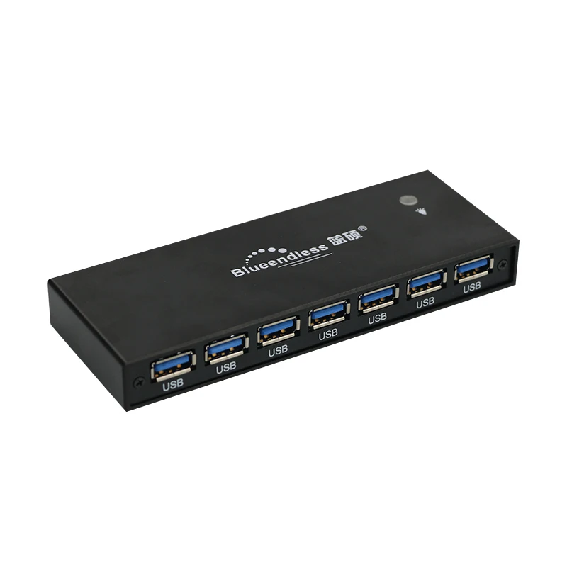

black aluminum hubs 7 ports usb 3.0 hub PC computer extension with external 5v 2a power supply for mobilephone /mouse/ keyboard