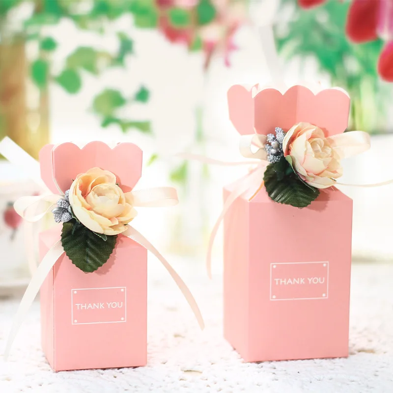 Новинка, свадебные коробки для конфет в форме рыбьего хвоста, цветные подарочные коробки в форме вазы с цветочным декором, подарки для гостей на день рождения