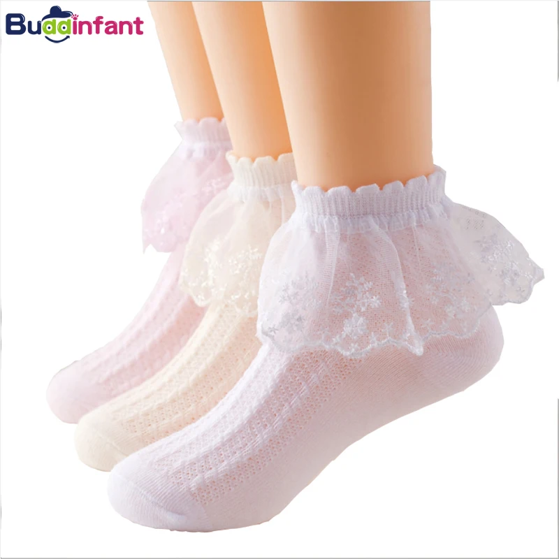 

5 pair/lot baby girls lace socks white solid cotton mesh ankle sock for children girl student party wedding dress sock ruffled