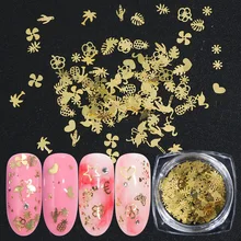 120 шт золотые блестки для ногтей смешанные блестки хлопья тонкие металлические кусочки блестка листья цветы Дизайн Лак для ногтей украшения TR970