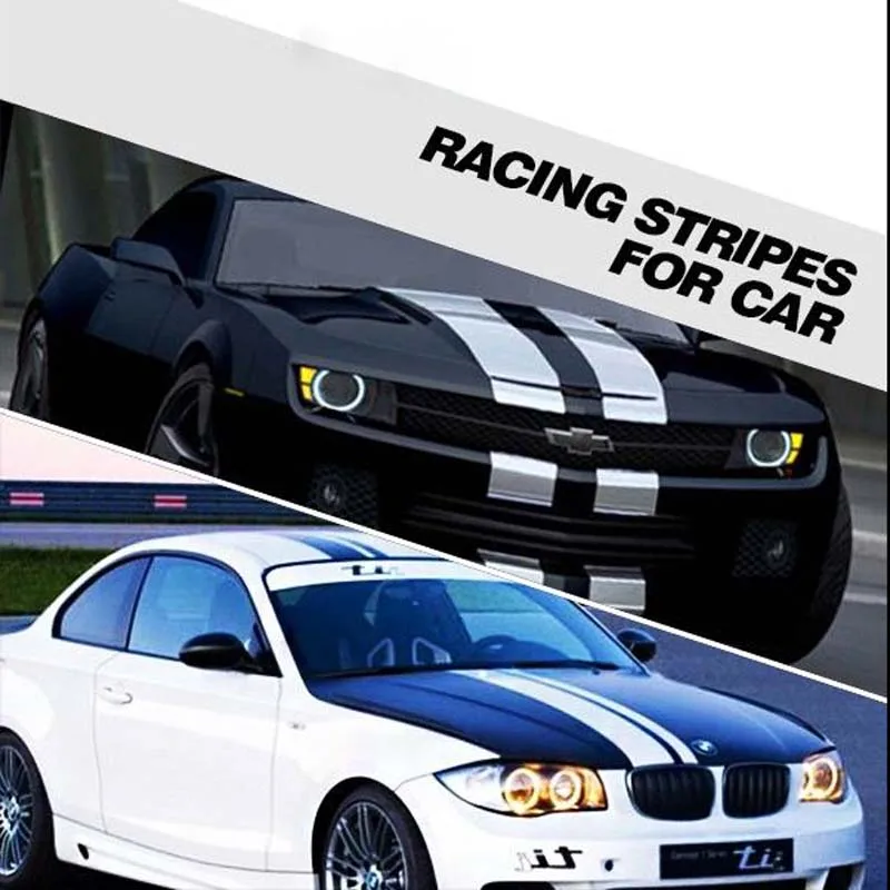 Black White Blue Car Racing Stripes Track Sticker For The Whole Body