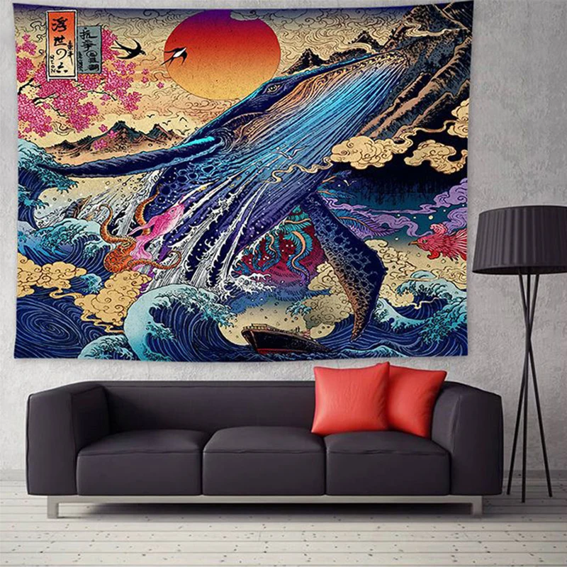 Гобелен настенный, Великая волна Kanagawa настенный гобелен с художественной природой, украшения для дома для гостиной, спальни, общежития, Декор