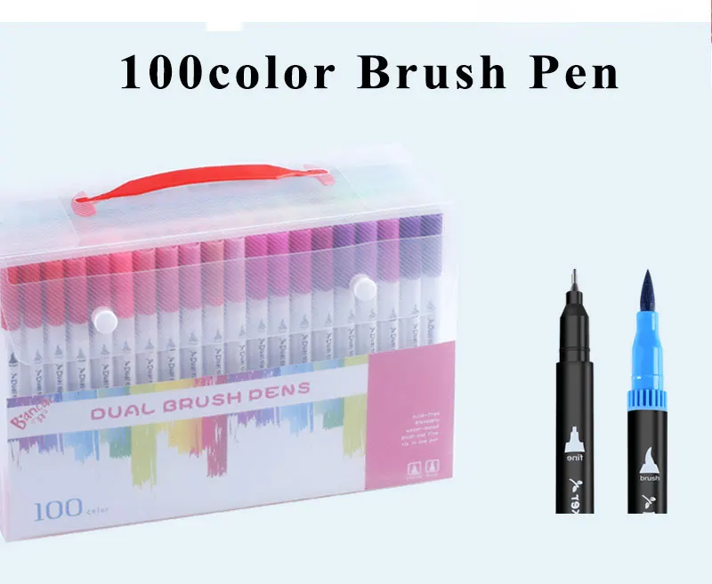 Dual Tip Brush Pens 100 Water Based Fineliner Drawing Painting Watercolor Brushpen School Supplies Art Marker Pens