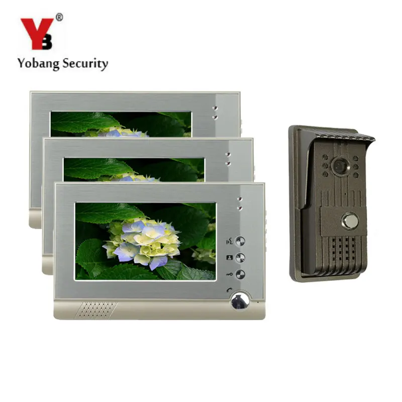 

YobangSecurity 7"LCD Monitor Wired Video Intercom Doorbell Video Door Phone Bell Kits Monitor,Unlock,Dual-way 1 Camera 3 Monitor