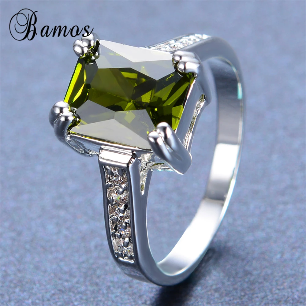 Bamos модное женское Перидот кольцо 925 пробы Серебряное заполненное ювелирное изделие винтажные обручальные кольца для женщин камень по дню рождения подарок