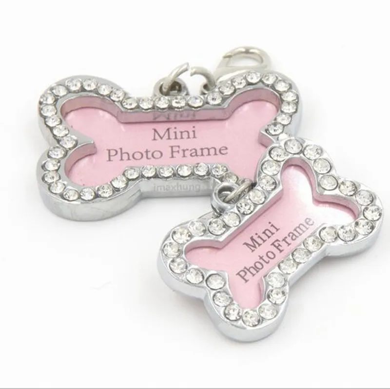 

Rhinestone Bone Shaped Customized Pet cat Dog ID Tags Personalized Engraved Dogs ID Tags collar pendant for small large Dogs