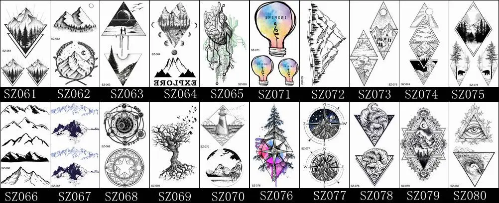 Goldocean Peças Atacado Tatuagem Temporária Etiqueta 10x6cm Falso Triângulo Flor Animal Tatoo Men Women Corpo Arte Pasta 200 5 Beleza e saúde