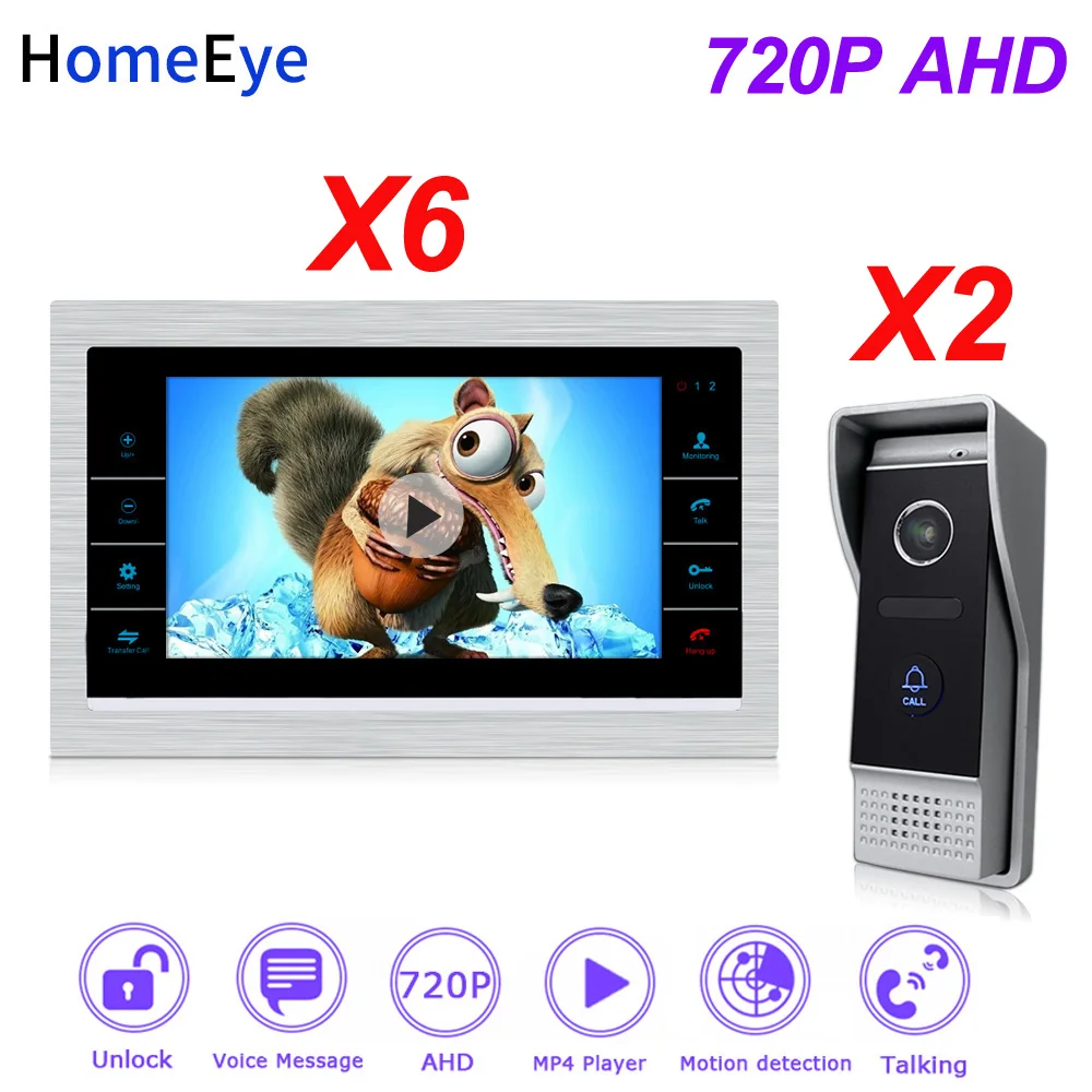 HomeEye 2 to 6 Home Access Control System 720P HD Video Door Phone Video Intercom Touch Screen Voice Message Customize Ringtone