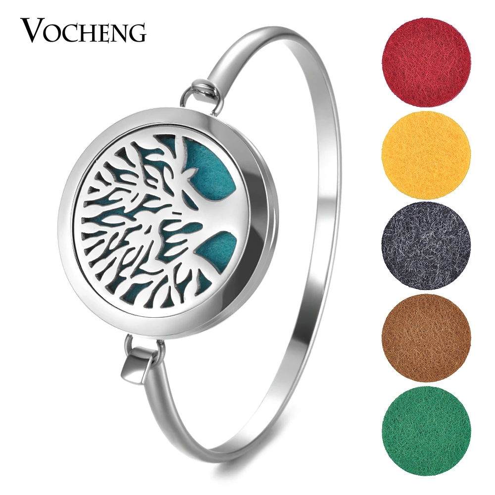 

Aromatherapy Diffuser Locket Bracelet Tree 316L Stainless Steel Bangle Magnetic Randomly Send 10pcs Oil Pads as Gift VA-564