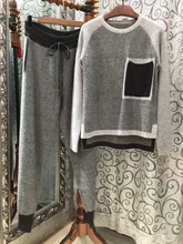 2019 O neck Full Promotion Crop Top And Skirt Set Spring New High Quality Cashmere 2