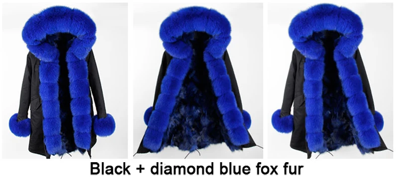 Furlove Women's Luxury Large fox fur Collar Cuff Hooded Coat Detachable Real Fox Fur Liner Parkas Outwear Long Winter Jacket