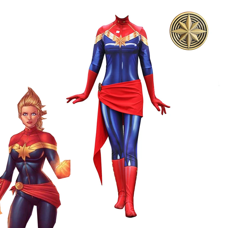 Hallween Captain Marvel Bodysuit Cosplay Costume Ms Marvel Zentai Suit Jumpsuits