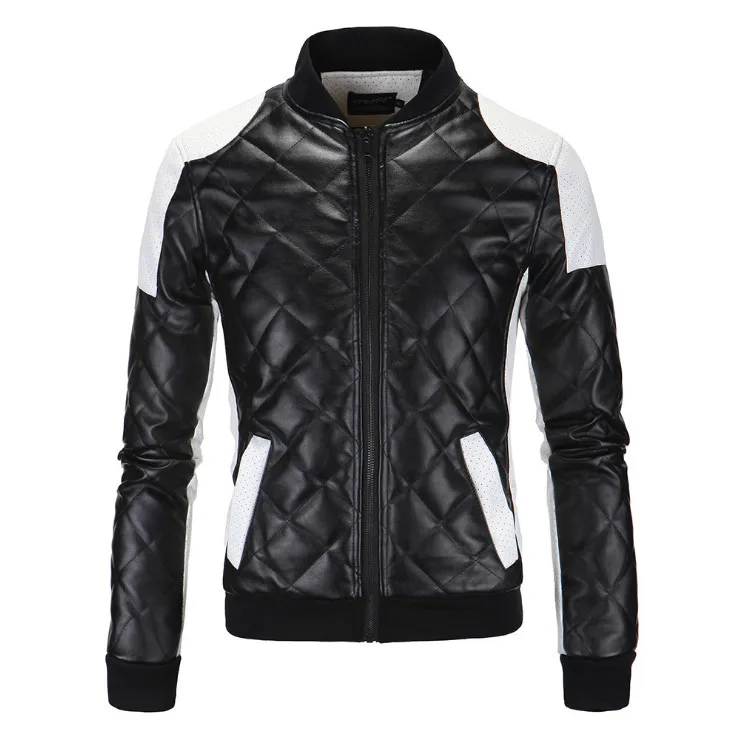 Comprar Nueva chaqueta de cuero PU de alta calidad para hombres, chaqueta de cuero de moto de retazos de moda, Europa y América, abrigo de cuero de tamaño grande 5XL