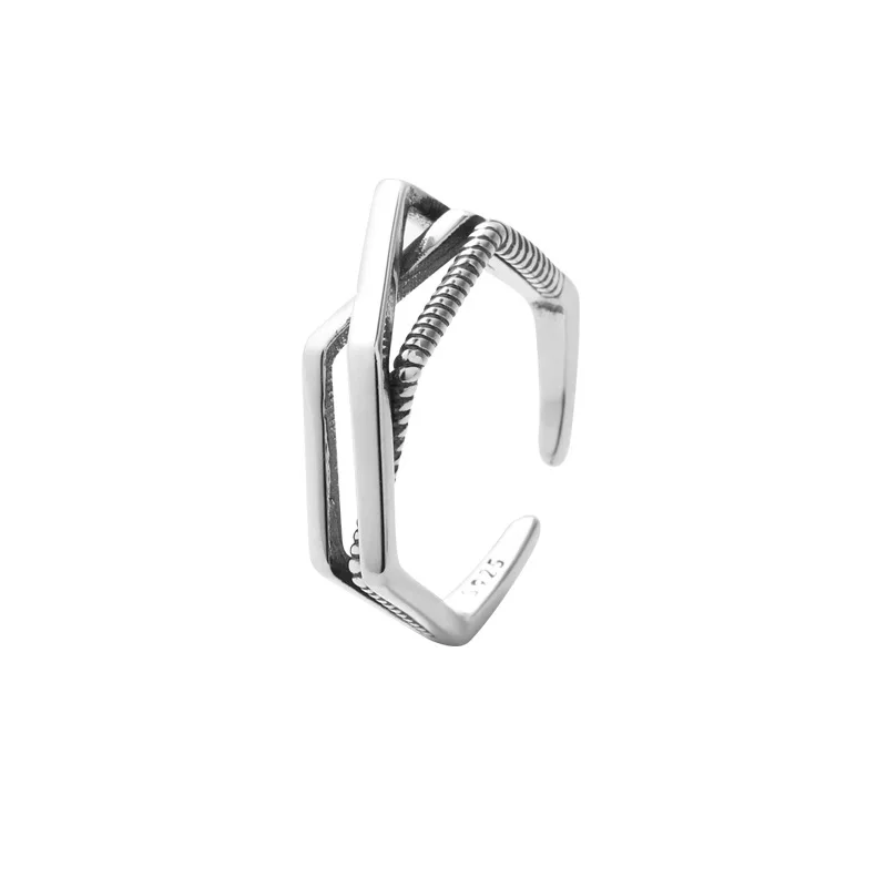 INZATT, настоящее 925 пробы, серебристый неправильной формы, геометрическое Винтажное кольцо для женщин, модное ювелирное изделие, подарок