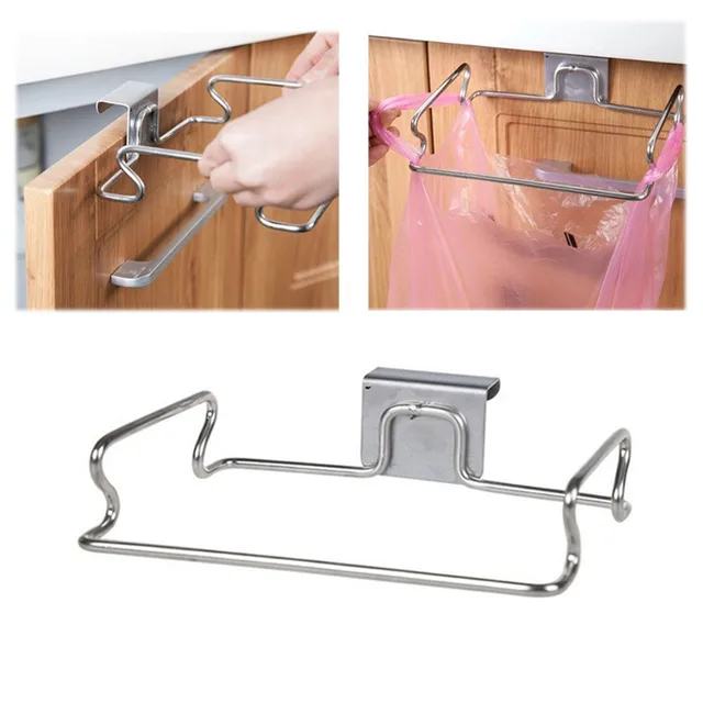 Special Offers Creative Back Door Stainless Steel Trash Bag Shelf Storage Hook Multifunctional Kitchen Cabinet Door Hanging Racks