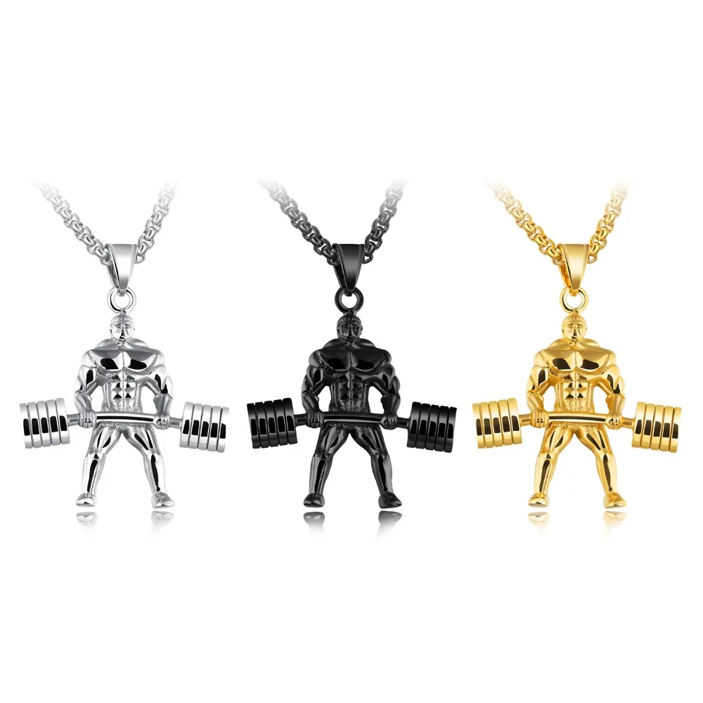 

High quality Hercules barbell weightlifting pendant necklace high quality men's sports jewelry birthday gift 3-GX1218