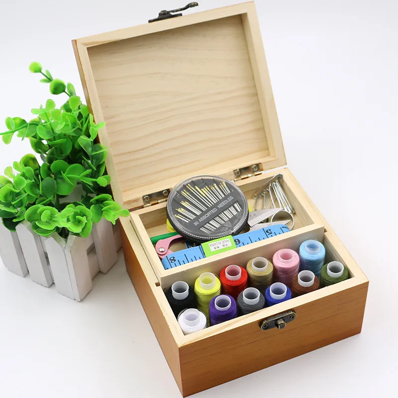 

Multifunction Wood Box Sewing Kit Needle Tape Measure Scissor Thread Sewing Tools Set For Women Home DIY Craft Tools Accessory