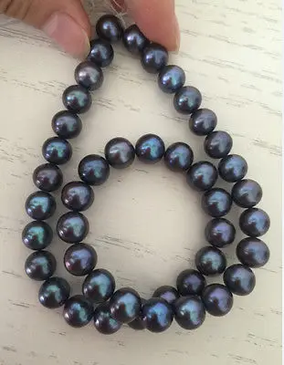 AAA10-11mm круглый таитянские черные зеленый жемчуг ожерелье 18 "14 k