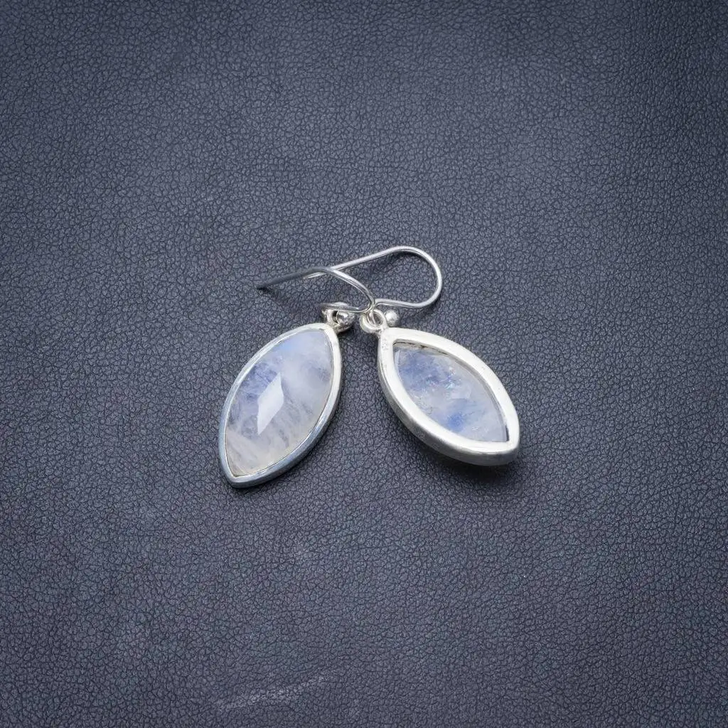 

Natural Rainbow Moonstone Handmade Unique 925 Sterling Silver Earrings 1.25" Y3117
