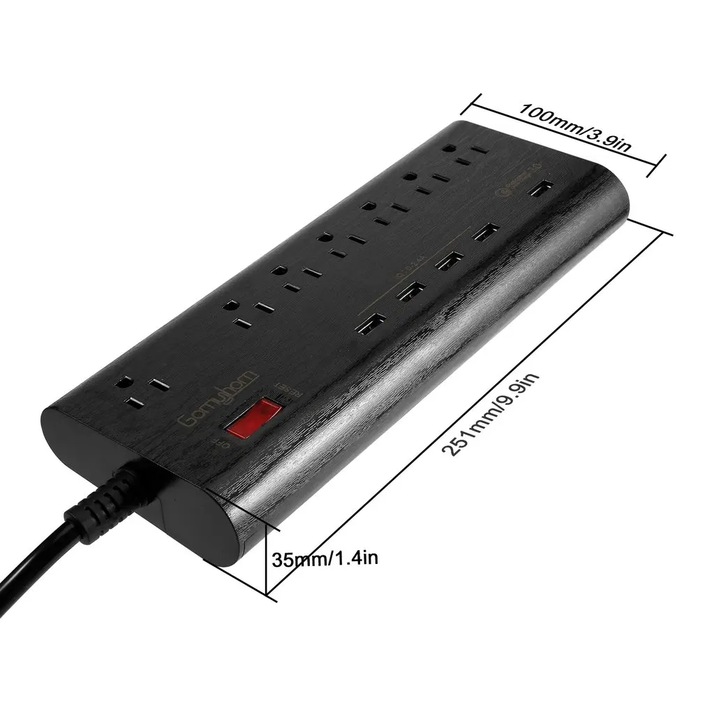 

USB Charger Power Socket 7 Way Outlets 1 QC 3.0 USB Port and 4 Smart USB Port Extension Lead Power Strip Surge Protection