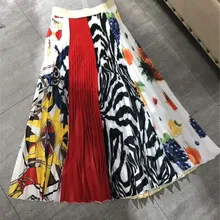 FOMOLAYIME для женщин юбки для Высокое качество Лето печати лоскутное плиссированные