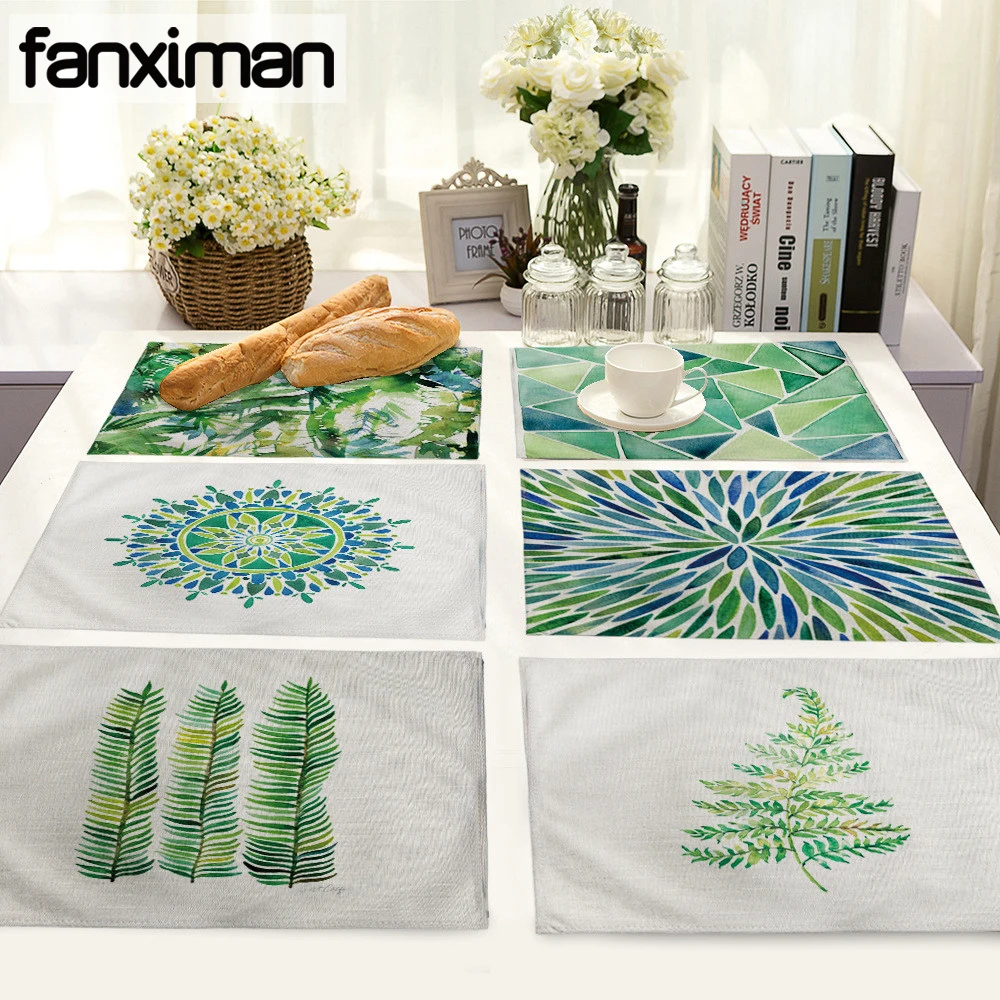 

Custom Tropical Plant Kitchen Table Mats Cotton Linen Table Napkin Banana Leaf Pattern Decorative Placemats