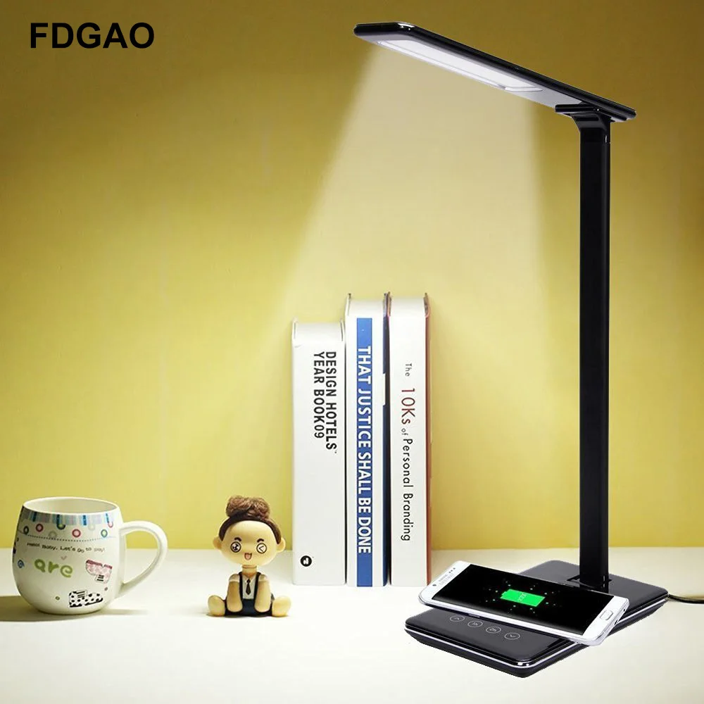 

FDGAO Folding Eye Protection LED Desk Table Lamp with Qi Wireless Desktop Charger for iPhone X XS 8 Samsung S9 S8 Charging Pad