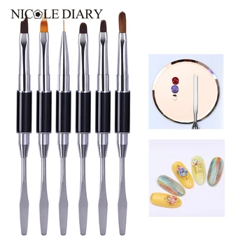 

Dual-ended Acrylic Painting Pen Spatula Tool Liner Drawing UV Gel Brush Black Handle Nail Art Tool