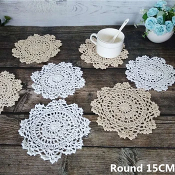 

15CM Round Vintage Cotton Crochet Flowers Coaster Dining Table Mat Tea Table Place Mat Cloth Christmas Placemat Wedding Napkins